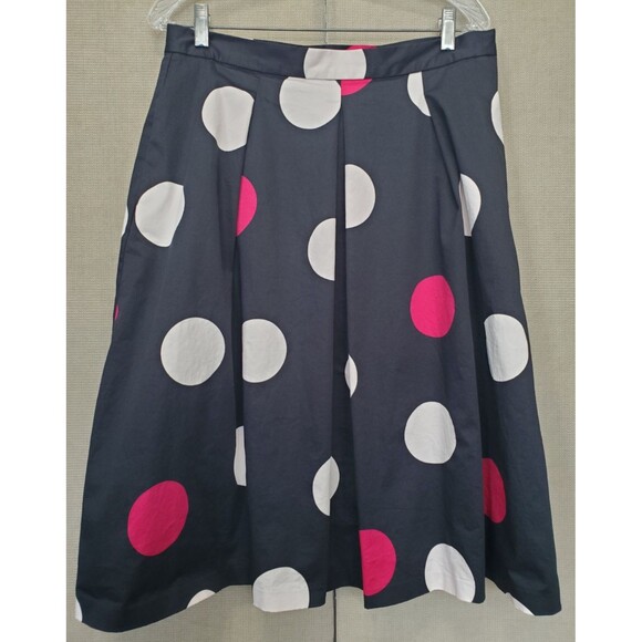 TALBOTS Cotton Blend Pleated Polka Dot Lined A-Line Skirt Size 12 Pocket - Picture 1 of 5